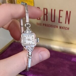 Gruen Women's Silver-Tone Heart Accent Bracelet Watch